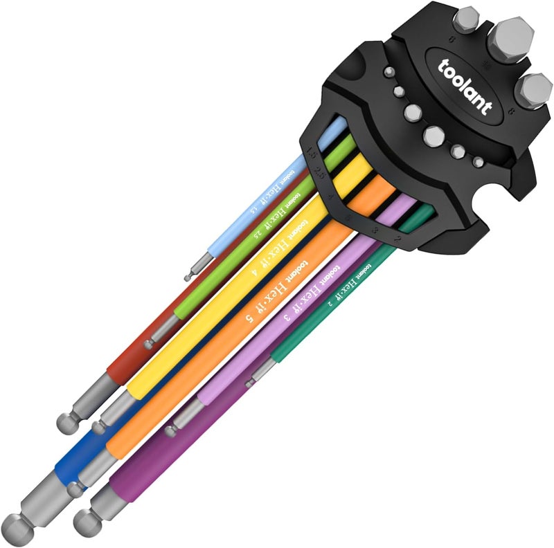 Kraftek Metric Allen Wrenches Sets 9pcs, Extra Long Arm Allen Key Set with Ball End, Crafted Hex Key Set with Color Coded Sleeves, Unique Patented Holder Design for Magnetizing and Demagnetizing - Image 1
